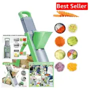 Durable Stainless Steel Mandoline Slicer: 5-in-1 Vegetable Cutter in Green