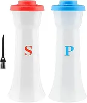 2Pcs Plastic Salt and Pepper Shaker Set with Lids, Airtight Spice Jar Dispenser, Hourglass Covered Mini Salt Shaker for Restaurant Cleaning Brush Camping Home Kitchen Picnic