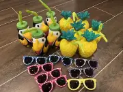 Tropical Parrot & Pineapple Covered Cups & Kids Sunglasses Set - 19 Pieces