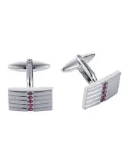 [Cudworth] Brushed Rhodium Plated & Amethyst Crystal Cufflinks in Purple