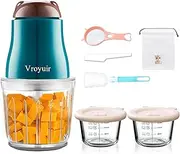 Vroyuir Baby Food Maker, 600ML Baby Food Blender with 10 Blades, Baby Food Processor for Baby Food, Fruit, Vegatable, Meat, with Two 200ml Glass Bowls, Storage Bag, Cleaning Brush, Scraper