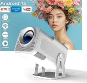 Mini Projector with WiFi Bluetooth 4k1920 * 1080P Support Android 13 Full HD Smart Projectors 180 Degree Rotatable 18000 Lumens Projector (HY320- white1080P)