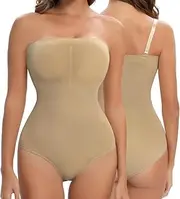[ALYNE] Strapless Shapewear Bodysuit for Women Tummy Control Full Body Shapers Seamless Snatched Bodysuit for Under Dresses Beige, Beige, Large