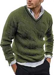 [FEOYA] Knitted Sweater Men's Knitted Jumper Long Sleeve Sweater Knitted Pullover V-Neck Sweater Winter Warm Knitwear Slim Warm Sweater Top