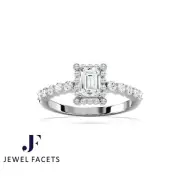 IGI Certified Lab Grown Diamond 1.15 Ct Emerald Cut Halo Wedding Engagement Ring
