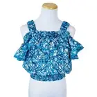 HOUSE OF HARLOW Blue Off Shoulder Crop Top NWT Blouson Peasant Ruffle Medium