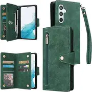 [YocoverTech] for Samsung A54 5G Case,for Galaxy A54 5G Wallet Case[6 Card Slots and 1 Zipper Coin Pocket] PU Leather Stand Flip Cover with Wrist Strap[6.4 inch]-Green
