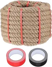 sourcing map Jute Rope 1.1 Inch x 75ft, Heavy Natural Thick Twisted Rope with 2 Roll Tapes for Crafts Railing Docks Tug of War Swing Nautical Landscaping