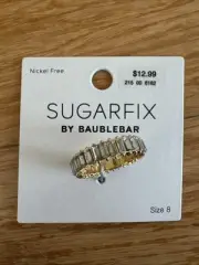 SUGARFIX by BaubleBar Baguette Crystal Statement Ring Gold Clear 8, NWT