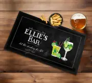 Personalised Gin bar runner mat - Mojito Cocktail Chalkboard effect Home bars