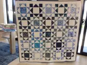 Handmade patchwork Quilt. Half and half Blue and white (#215)