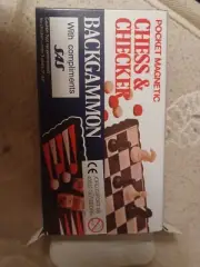 Vintage Pocket Gameboard Chess, Checkers, & Backgammon Set.