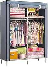 Portable Wardrobe Rack,Cloth Wardrobe,Wardrobe Portable Canvas Wardrobes Fabric Wardrobe with Hanging Rail, Shelves, Clothes Closet Storage Organizer for Bedroom, Living Room,Grey-90x46x168c