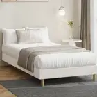 Oikiture Bed Frame Single Size Bed Base White Boucle