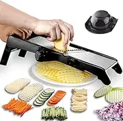 Mandoline Slicer – Adjustable Thickness Vegetable Mandolin, Fruit Potato Slicer, French Fries Cutter, Food Waffle,Julienne Grater– Sharp Stainless Steel Blades(black)