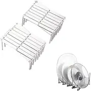 2 Packs of Silver Stainless Steel Dish Display Bracket,Adjustable Plate Organizer Rack,Lid & Plate& Pans Multipurpose Organizer Rack Holder,Dish Drying Bracket,Bakeware Storage Steam Racks