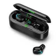 Q32 TWS Wireless bluetooth 5.0 Earphone LED Display Stereo 2000mAh Power Bank Headphone with Mic BLACK COLOR
