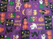 HALLOWEEN PURPLE PUMPKINS CAT SPIDER WEBS SKELETON KITCHEN 42X14 TABLE RUNNER