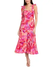 Sam Edelman Henri Palm Print Smocked Midi Dress