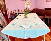 Gorgeous Vintage Belgium Lace&Linen Tablecloth, 8 Napkins 90"x92