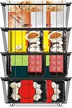 4 Pcs Freezer Organizer Bins Stackable Deep Freezer Organizer Bins Chest Freezer Basket for Sorting Frozen Meats and Food with Foldable Handles Chest Freezer Organizer
