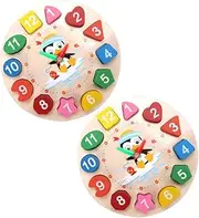 CIYODO 2pcs Kids Wood Penguin Clock Educational Toys Number Puzzle Shape Sorting Learning Clock for Time Learning Early Education Toys