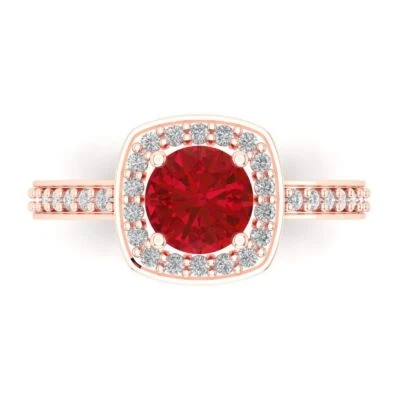 1.4Ct Round Cut Pink Tourmaline Gold Halo Engagement Promise Statement Ring