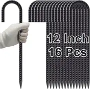 Heavy-Duty 12" J Hook Rebar Stakes, 16-Pack, Galvanized Steel for Fencing & Tent