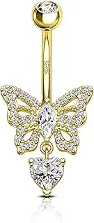 [Agrewd] 14K Gold Plated Belly Button Rings 925 Sterling Silver Belly Navel Rings for Women 14G Belly Navel Piercing Jewelry