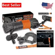 Complete Synthetic Winch Rope Kit - 9500Lbs 1/4" x 50ft with Protective Sleeve