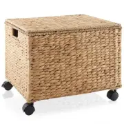 Casafield Rolling File Cabinet Storage Basket Brown Water Hyacinth Wicker Wheels