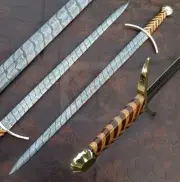 Hand Forged Damascus Steel Sword Viking Battle Ready Sword With Sheath