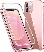 Compatible Case iPhone 13 Mini Magnetic Adsorption Mobile Phone Case 360 Degree Shockproof Front and Rear Tempered Glass Protective Case - Pink