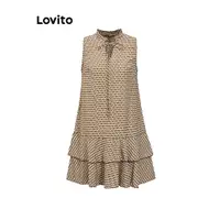在飛比找蝦皮商城優惠-Lovito 女款優雅幾何荷葉邊下擺抽繩洋裝 LSL0204