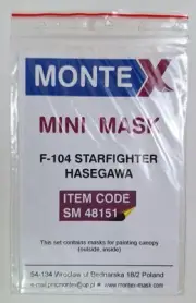 1/48 Hasegawa F-104 Starfighter Canopy (In/Out) & Wheels Mask - Montex SM48151