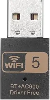 WiFi+BT 2-in-1 Wirel Network Card 600Mbps 2.4GHz+5GHz Dual Frequency USB Wirel Network Card BT Adapter for PC Laptop Black One Size