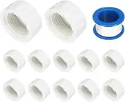 uxcell 12Pcs 1 Inch PT Female Thread PVC Pipe Fitting Cap, Cleanout Water Drain End Caps, Pipe Plug Socket Fittings with Tape for Water Heater Supply Lines, Plumbing, White