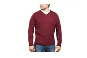 100% Shetland Ragg Wool V Neck Knit Jumper Pullover Mens Sweater Knitted - Burgundy