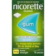 Nicorette Quit Smoking Extra Strength Nicotine Gum Icy Mint 75 pack