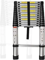 Aluminum Telescopic Extension Ladder Collapsible Ladder, One-Button Retraction Extension Ladder,Multi-Use, 330 lbs Capacity,14.5FT / 4.4M