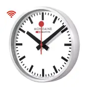Mondaine MSM.25S11 Stop2Go Wifi Brushed Silver White Dial Wall Clock 25 cm