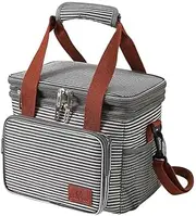Lunch Bag for Women Men, Large Insulated Adult Lunch Box Leakproof Lunchbox Cooler Bag for Work Picnic Beach (Black White Stripe)