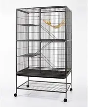 Large 4-Level Cat Bird Ferret Cage, 162x93x62cm, Steel Construction with Wheels, Black