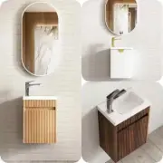 Otti 400xx255mm Mini Slim Fluted PVC Wood Grain Oak Vanity with Ceramic Top