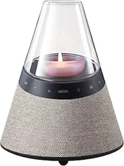BLUEMAN Portable Bluetooth Speaker with Candle Holders, White Noise,TWS Pairing, Real Clear Glass Cover, Artistic Speaker (Light Brown)