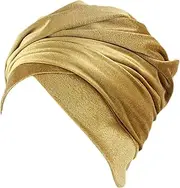 [Bigood] Ladies Velvet Muslim Indian Beanie Chemo Cap Headwear Head Wrap Gold