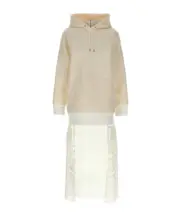 Sacai Suiting Bonding Mix Hooded Dress 1,2 White