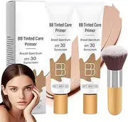 BB Tinted Care Primer with Brush,BB Cream Tinted Moisturizer with Broad Spectrum,BB Tinted Moisturizer,Hydrates & Smooths Your Skin,Brightens,Suitable for women (Wheat, 2Pcs)
