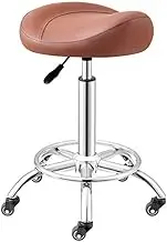 Saddle Rolling Chair,Pneumatic Swivel Saddle Stool,Ergonomic Stool with Silent Wheels,Adjustable Height for Home Office Salon Shop(Color 1)