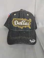 Dallas Black Denim Ball Cap Embordered Bill & Patch Adjustable New with Tags